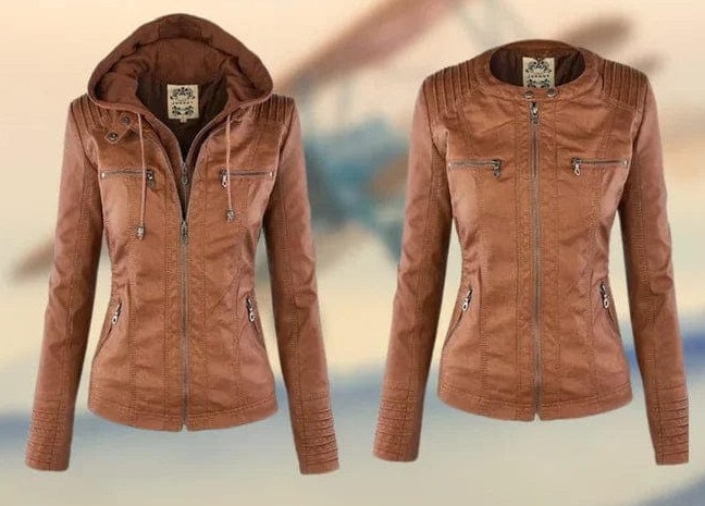 Women brown leather jacket by TF Role Fashion